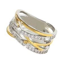 Size 8 14K Two Tone Gold and Silver Ring with Criss Cross Diamond Band - £31.52 GBP