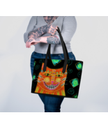 Smiling Orange Cat Abstract Art Vegan Leather Tote Bag Handbag Shoulder Bag - £77.08 GBP