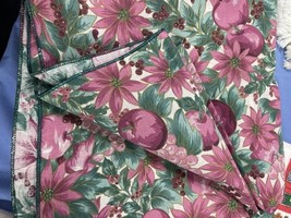 VINTAGE Estate Christmas TABLECLOTH RIBBONS &amp; BALLS MAUVES,PINKS,GREENS ... - $14.85