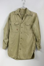 1940s WW2  Khaki Cotton Work Shirt 2 Pocket Vtg Small Distressed 42&quot; chest - $59.55