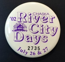 Chaska Minnesota River City Days 2002 Button Pin 2.25&quot; White &amp; Purple  2735 - £9.43 GBP