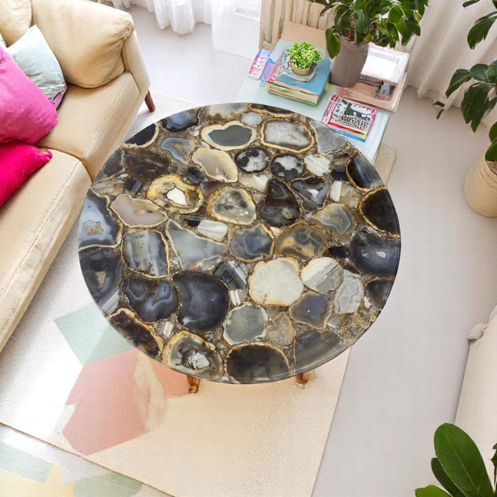 Brown Agate Coffee Table Natural Gemstone Home Decor Luxury Furniture Co... - $232.25+