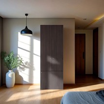 Tolleson 3-Door Tall Wardrobe Cabinet, 4 Shelves, Bedroom Armoire, Walnut - €253,39 EUR