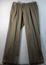 Haggar Pants Mens Size 36 Khaki Brown Cotton Slash Pockets Pleated Belt Loops - £15.58 GBP