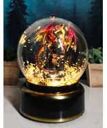 Red Dragon On Rocky Mountain Castle Musical LED Light Air Powered Glitte... - $45.54 CAD