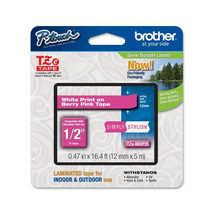 Brother TZE-MQP35 12MM (0.47) WHITE ON BERRY PINK TAPE FOR P-TOUCH 5M - £33.08 GBP