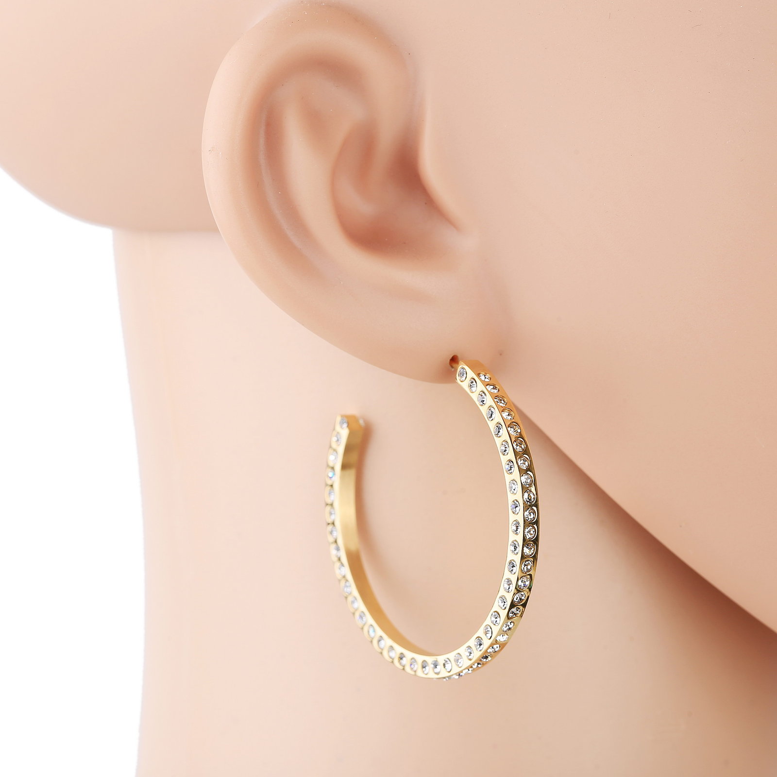 Primary image for Gold Tone Hoop Earrings With Sparkling Swarovski Style Crystals