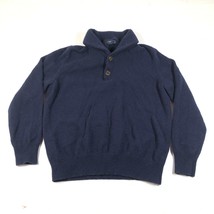 J Crew Pullover Sweater Jumper Mens L Navy Blue Lambswool Collared Button Neck - £25.31 GBP