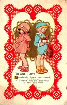 Adorabile Bambini Valentines Giorno A Uno i Love 1910s Vtg Goffrato Cartolina - £8.01 GBP