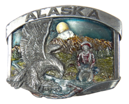 Siskiyou Western Belt Buckle Alaska Prospector Eagle Pewter Enamel 3.25x2.25 '84 - $19.34