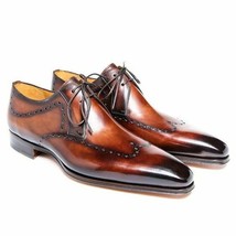 Two Tone Brown Burnished Oxford Derby Premium Quality Leather Handmade Shoes - $149.99+