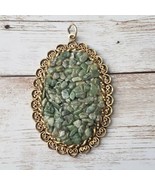 Vintage Pendant Large Statement Green &amp; Gold Tone Oval - No Chain Included - £14.15 GBP