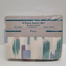 Vintage Dan River Full 4 Piece Sheet Set Caslind Pattern Brush Strokes Retro - £35.12 GBP