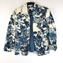Coldwater Creek Womens Jacket 3/4 Sleeve Floral Sequin Beaded Ivory Navy P4 - £11.55 GBP