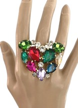 1.75" Drop Colorful Crystal Adjustable Heart Statement Cocktail Party Ring - $16.10