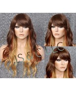 Human hair Blend Wig Brown Copper Blonde Mixed Long Wavy Center Dot Crow... - $79.95