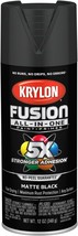 12 oz Krylon K02754007 Black Fusion All-In-One Paint &amp; Primer Spray Pain... - £14.54 GBP