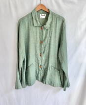 FLAX 100% Linen Women Button Up Long Sleeve Shirt Jacket LARGE Green Woo... - $32.99