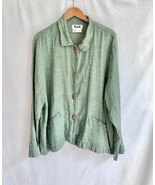 FLAX 100% Linen Women Button Up Long Sleeve Shirt Jacket LARGE Green Woo... - $46.29 CAD