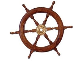 NAUTICALMART 30&quot; Brass and Wood Ship Wheel - Nautical Wall Hanging  Home... - £101.60 GBP