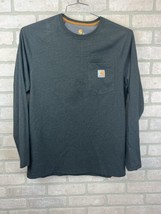 Men&#39;s Carhartt Gray Sz M Pocket T-Shirt L Original Fit Crew Workwear Long Sleeve - £13.28 GBP