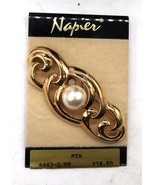 VTG Napier Signed Gold Tone Abstract Ocean Wave Pearl Brooch NOS NOC - $556.74 MXN