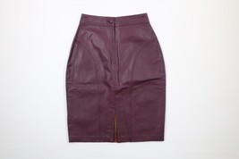 Vintage 90s Streetwear Womens Size 10 Distressed Leather Pencil Skirt Purple - £47.44 GBP