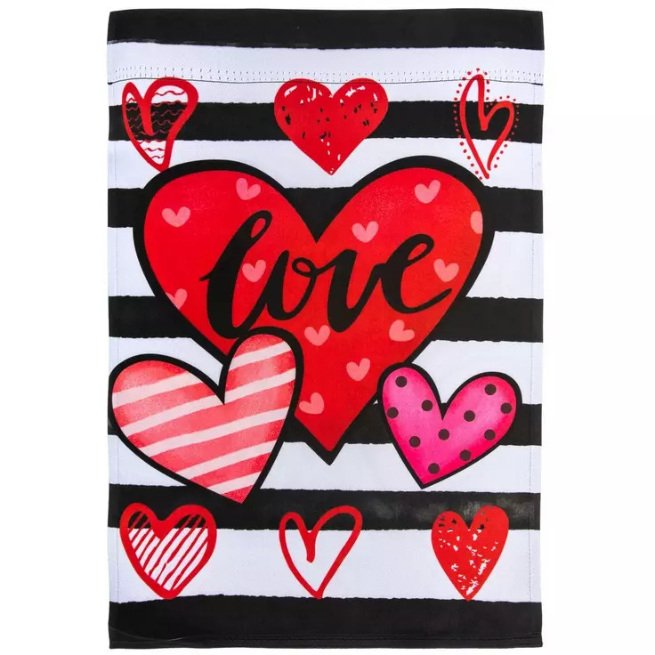 Primary image for Striped Love Heart Valentine's Day Garden Flag- 2 Sided, 12" x 18"