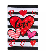 Striped Love Heart Valentine&#39;s Day Garden Flag- 2 Sided, 12&quot; x 18&quot; - £4.78 GBP