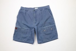 Vintage 90s Streetwear Mens Size 36 Faded Stonewash Pleated Cargo Shorts Blue - $44.50