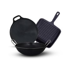 High-Quality Cast Iron Combo Set - Skillet, Grill Pan, and KADHAI - £111.57 GBP