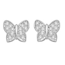 0.12CT Natural Diamond Mini Butterfly Stud Earrings 14K White Gold Plated Silver - £132.96 GBP