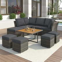 U_STYLE 10pc Patio Set: Wood Coffee Table &amp; Ottomans - $555.99