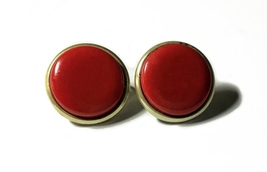 Signed Coro Large Bright Red Clip Earrings - £7.93 GBP