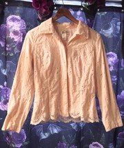Lovely Cut work Lace Peach Blouse Top By Coldwater Creek Size S Exc PO - £12.59 GBP