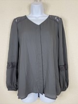 Apt 9 Womens Size S Gray Concealed Button Front Blouse Long Sleeve Lace Accent - £5.63 GBP