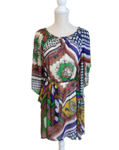 YA Womens Colorful Floral Embellished Sheer Flutter Sleeve Belted Dress Sz  L - £15.02 GBP