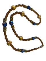 Artisan Glass Bead, Pearl Necklace, Browns and Blue - £6.06 GBP