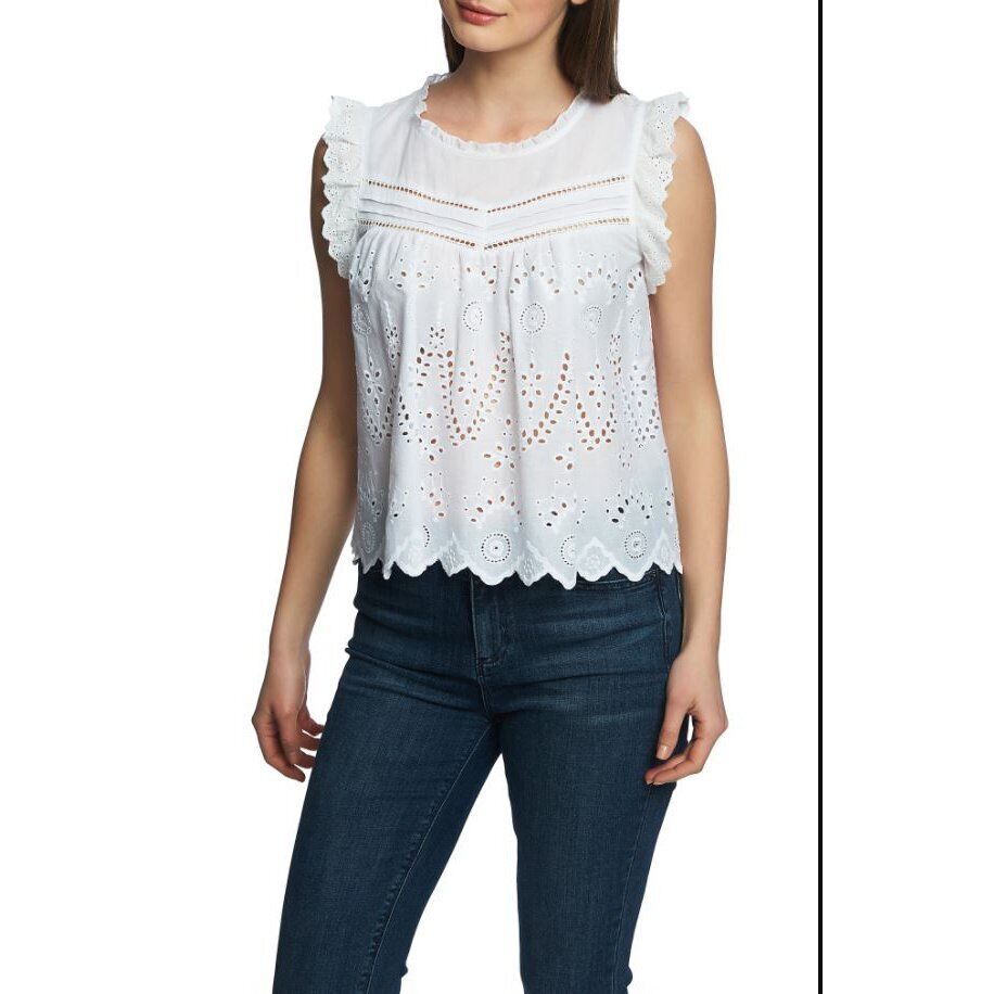 売れ筋商品|||ワンステイト カットソー トップス レディース Women's Sleeveless Embroidered Hem Blouse Ultra White 1.State Ultra White Sleeveless Embroidered and 46 similar items