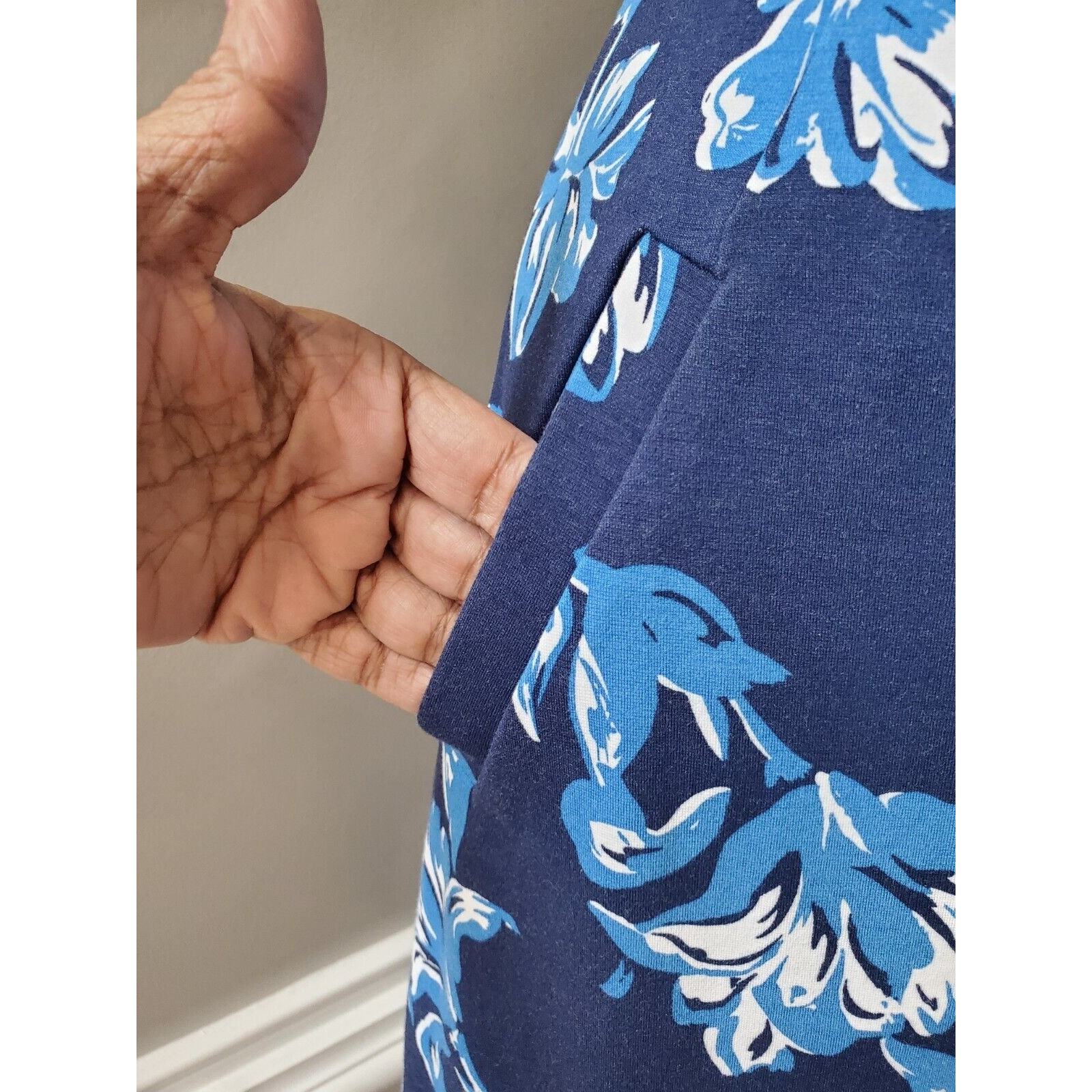 Lands' End Women Blue Floral Polyester Round Neck Sleeveless Knee Length Dress 2 Item image 5