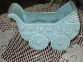 Baby Buggy-Planter-Art Pottery-Blue-1960&#39;s - £7.11 GBP