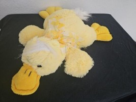 Pier 1 Imports Duck Plush Stuffed Animal Yellow Laying Down 14&quot; Flower Bow - £38.84 GBP