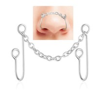 1PCS Fake Piercing Nose Cuff Chain Stainless Steel Heart Fake Nose Ring ... - £9.48 GBP