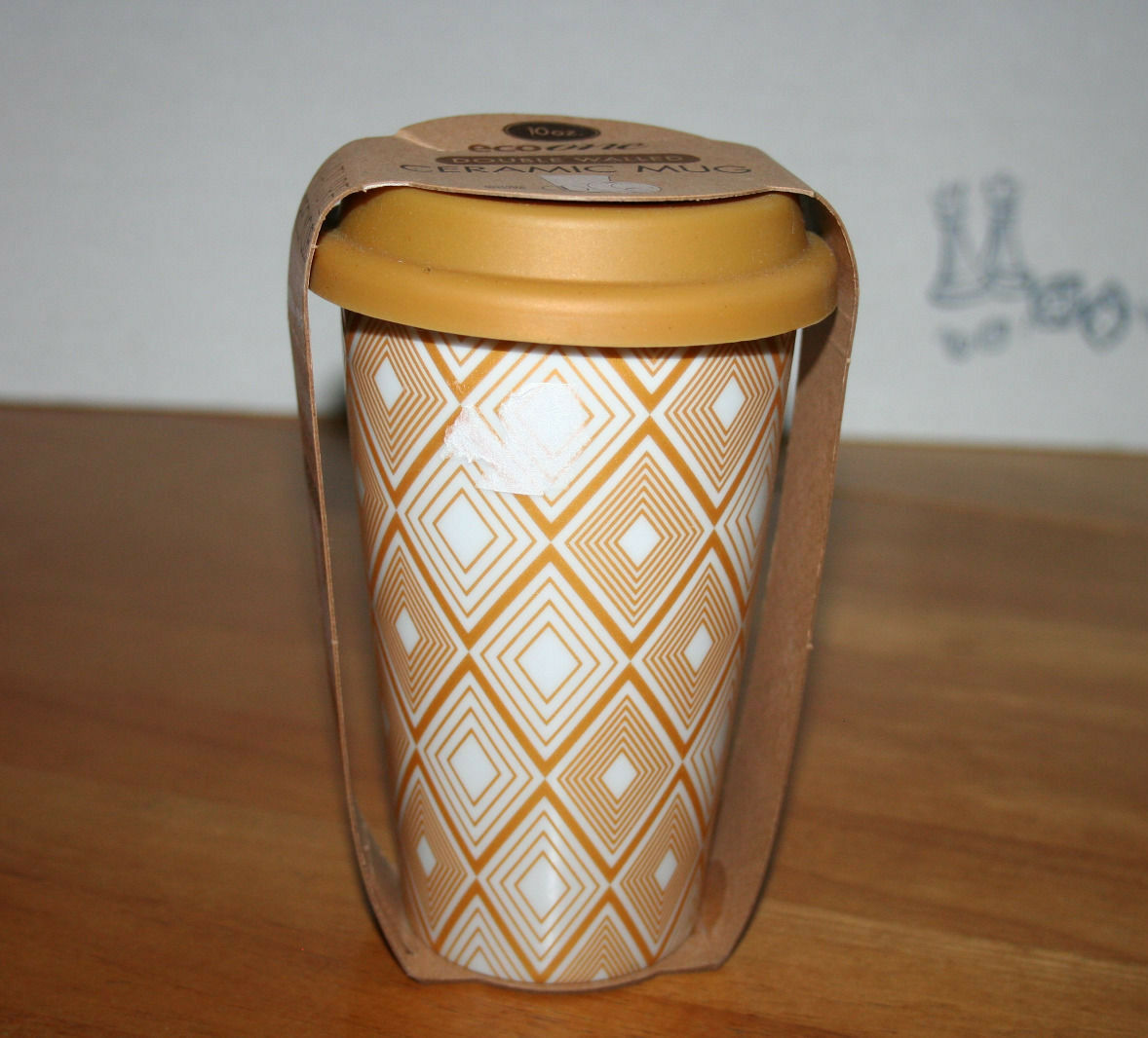 Double Walled Tumbler Eco One Porcelain Ceramic Mug Geometric Diamond Design - $11.99