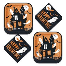 HOME &amp; HOOPLA Halloween Party Happy Haunting Bats &amp; Ghosts Square Paper Dinner P - £11.99 GBP