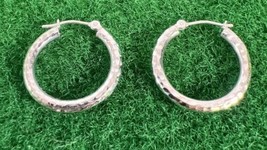 Vintage 14 K TCM White Gold Hollow Hoops Pierced Earrings Fine Jewelry - £59.52 GBP