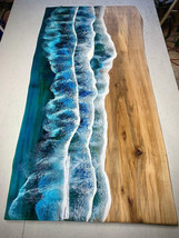 Ocean Epoxy Dining Table Resin River Tops Office Meeting Table Wood Garden Decor - £283.52 GBP+