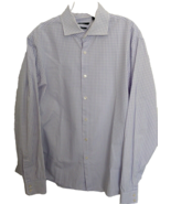 Hugo Boss Men&#39;s L/S Size 17 Dress Shirt White, Purple, Blue Checks Cotton - £12.33 GBP