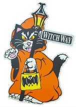Vtg 1990s Halloween Black Cat Witch Way Black Bat Yard Decoration no stake - £62.06 GBP