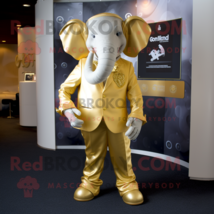 Gold Elephant mascot costume character dressed with a Suit and Earrings - £1,063.21 GBP